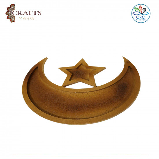 Handmade Brown Wooden Serving Plate in a Crescent Moon & Star Design Handmade Brown Wooden Serving Plate in a Crescent Moon & Star Design