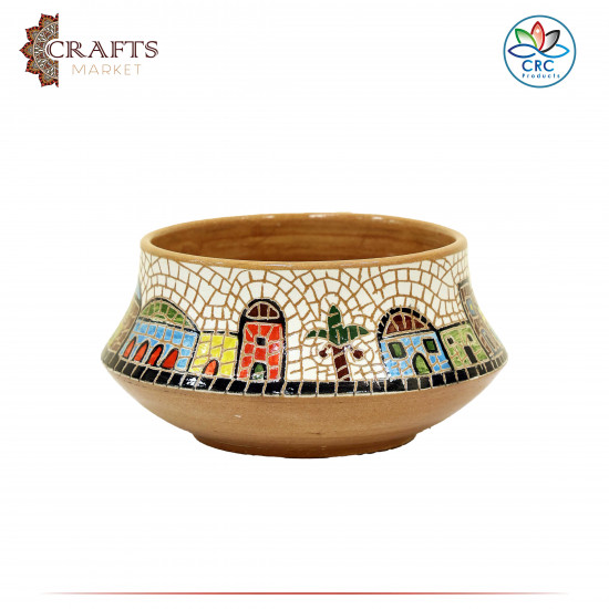 Handmade Red Clay Oval Vase with Mosaic Design Houses Handmade Red Clay Oval Vase with Mosaic Design Houses