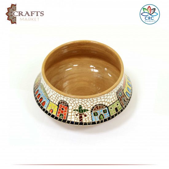 Handmade Red Clay Oval Vase with Mosaic Design Houses Handmade Red Clay Oval Vase with Mosaic Design Houses