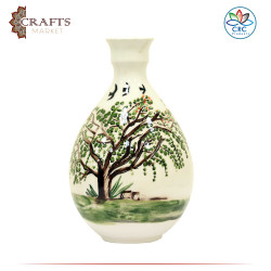 Handmade Clay Vase with Mosaic Design Apple Tree & Birds