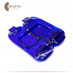Handmade Navy Glass Serving Dish decorated with Mandala Design