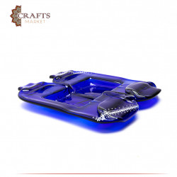 Handmade Navy Glass Serving Dish decorated with Mandala Design