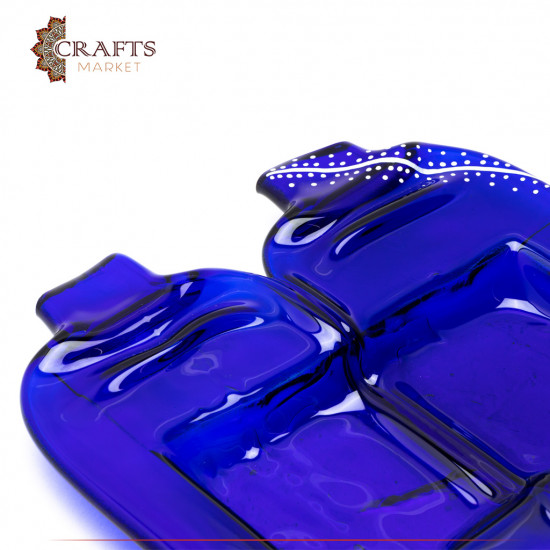 Handmade Navy Glass Serving Dish decorated with Mandala Design
