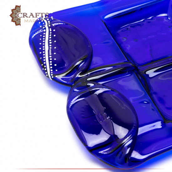 Handmade Navy Glass Serving Dish decorated with Mandala Design