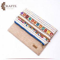 Handmade Beige Fabric Women's Clutch Bag