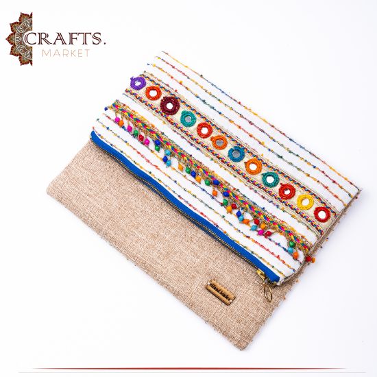 Handmade Beige Fabric Women's Clutch Bag