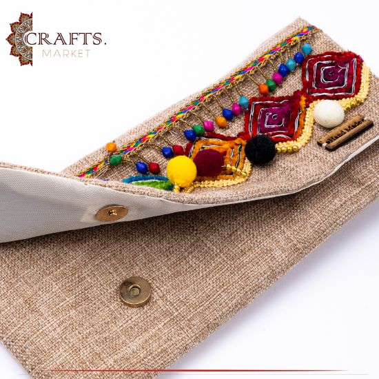 Handmade Beige Fabric Women's Clutch Bag