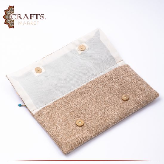 Handmade Beige Fabric Women's Clutch Bag