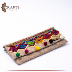 Handmade Beige Fabric Women's Clutch Bag