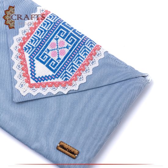 Handmade Light Blue Fabric Women's Clutch Bag
