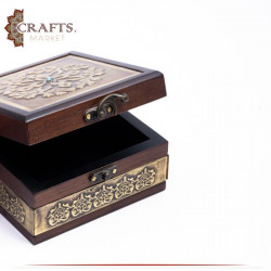 Handcrafted Brown Wooden Serving Box